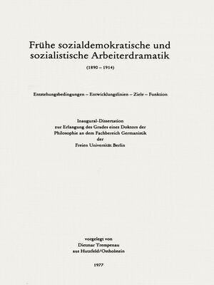 cover image of Frühe sozialdemokratische und sozialistische Arbeiterdramatik (1890 – 1914)